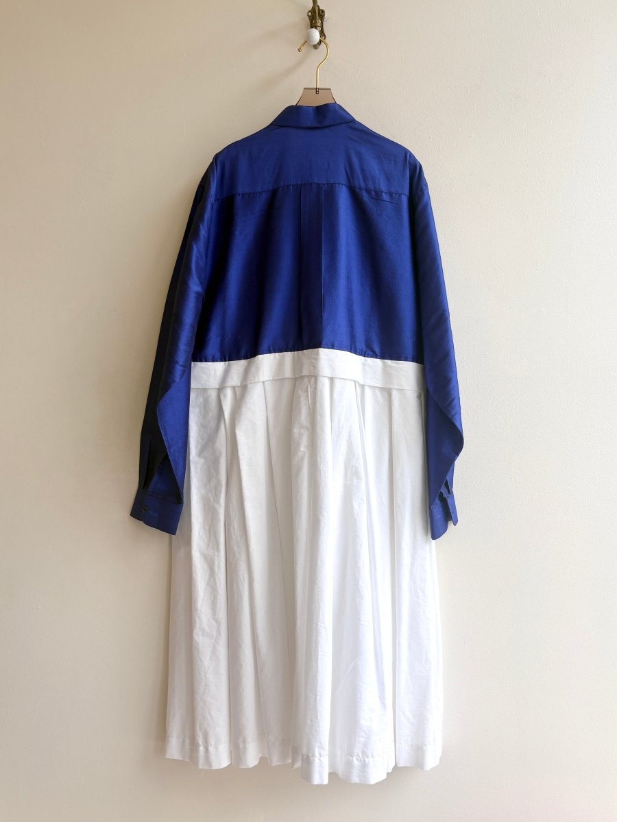 Empire Shirtwaist Dress in Iridescent Cobalt Blue & White w/ Hand - beading (Reworked) - Made X Hudson