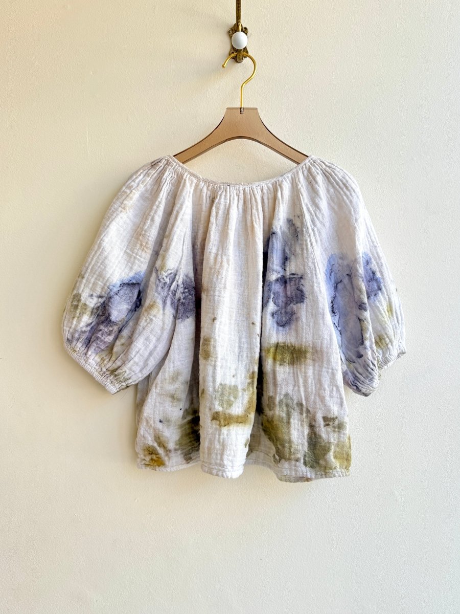 Blue & Green Eco Printed Peasant Top (Reworked) - Made X Hudson