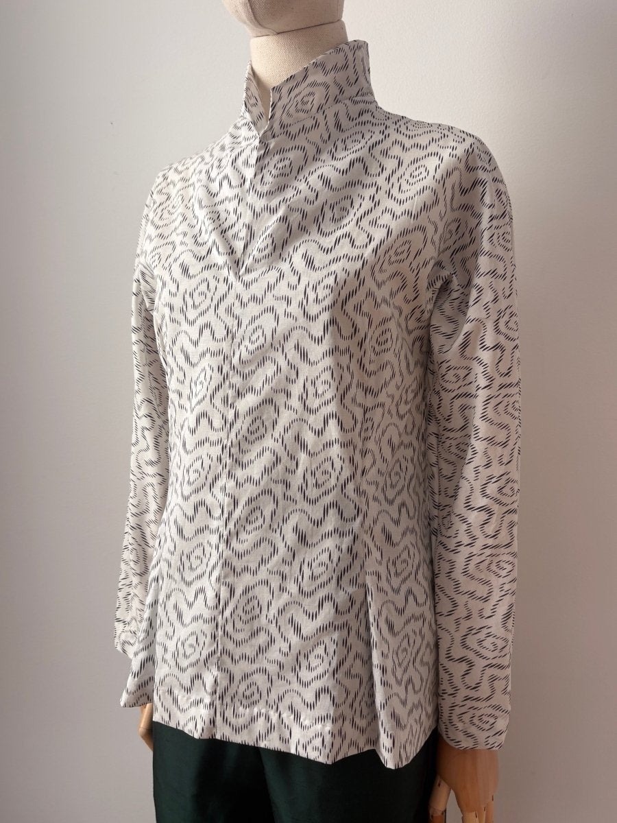 Ulrike Blouse in White Ink Swirl Print - Made X Hudson