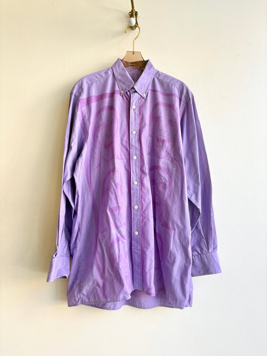Patrick Bateman American Psycho Repeat Pink on Orchid | Cyanotype Print Button - Down (Reworked) - Made X Hudson