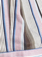 The George Top | Grey, Brown, Red, & Blue Striped Button Down Top w/ Smocked Waist (Reworked) - Made X Hudson