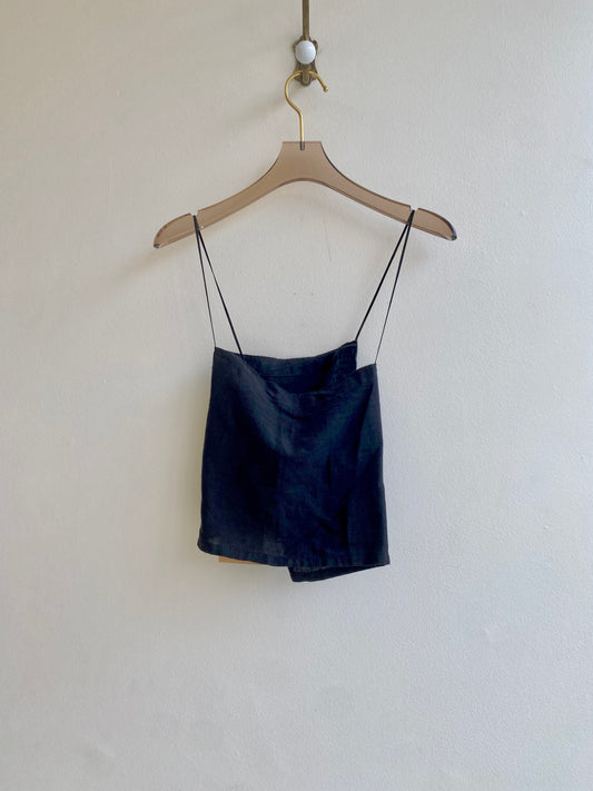 Black Linen Backless Crop Top