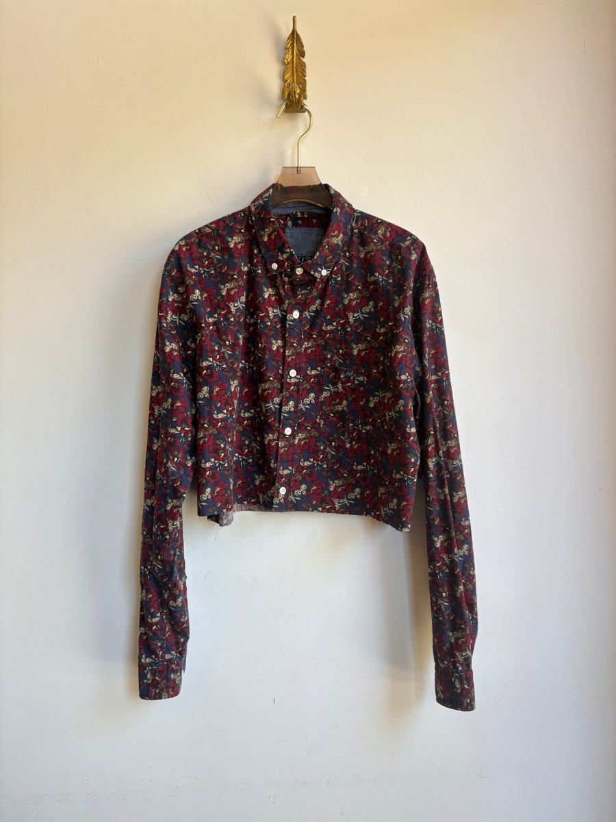 Burgundy Floral on Navy Annette Crop Top w/ Sage Embroidered “Apres” (Reworked) - Made X Hudson