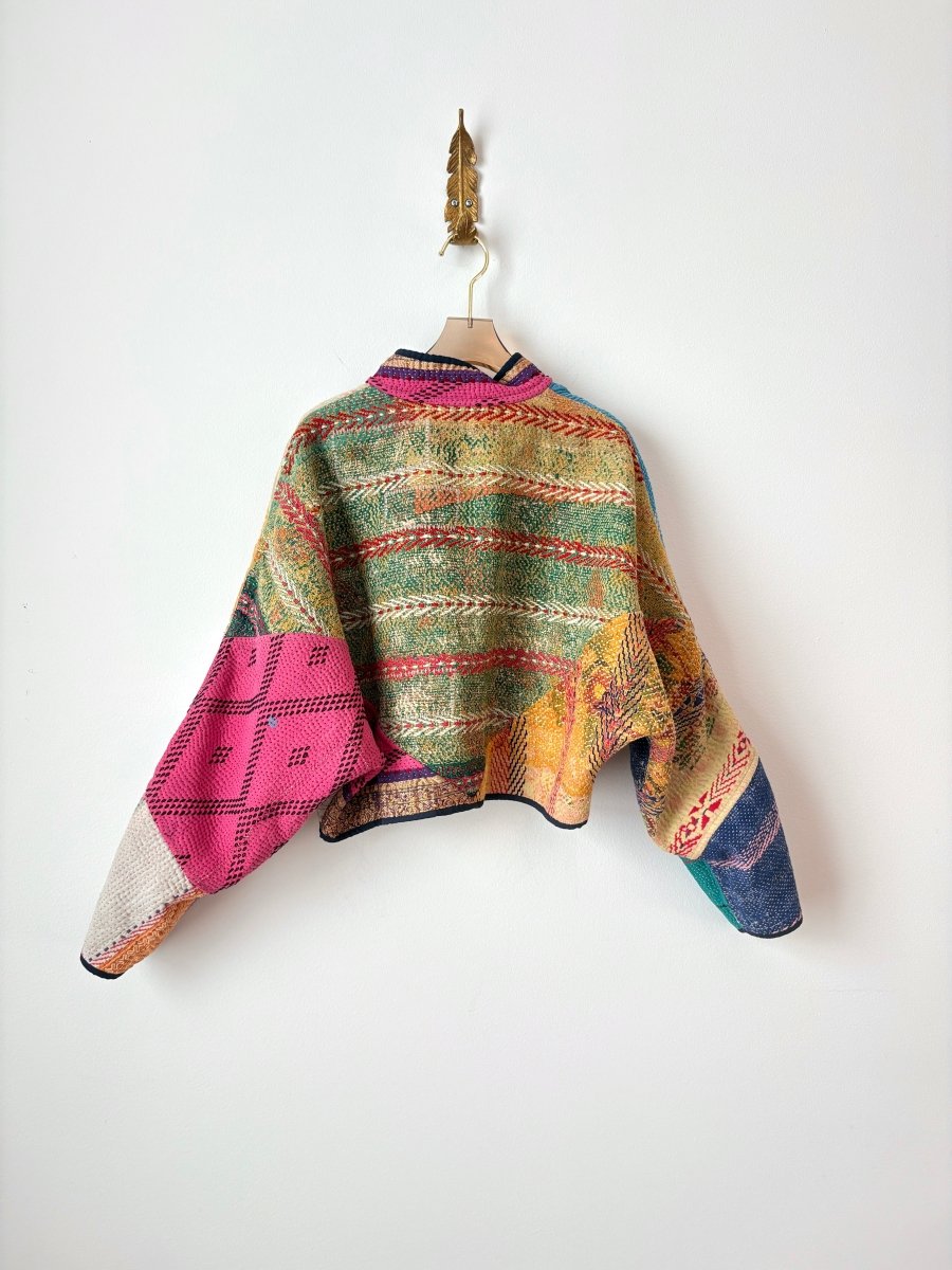 Reversible Kaira Quilted Cropped Jacket in Colors Lavender, Sky Blue, Mauve, Red & Green, Hot Pink, Marinara, Sky Blue - Made X Hudson