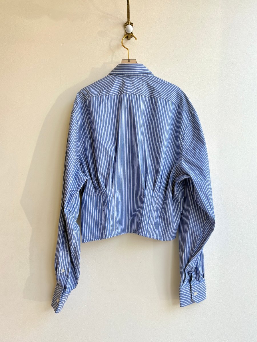 The Kevin Top | Blue & White Striped Top w/ Gathered Waist (Reworked) - Made X Hudson