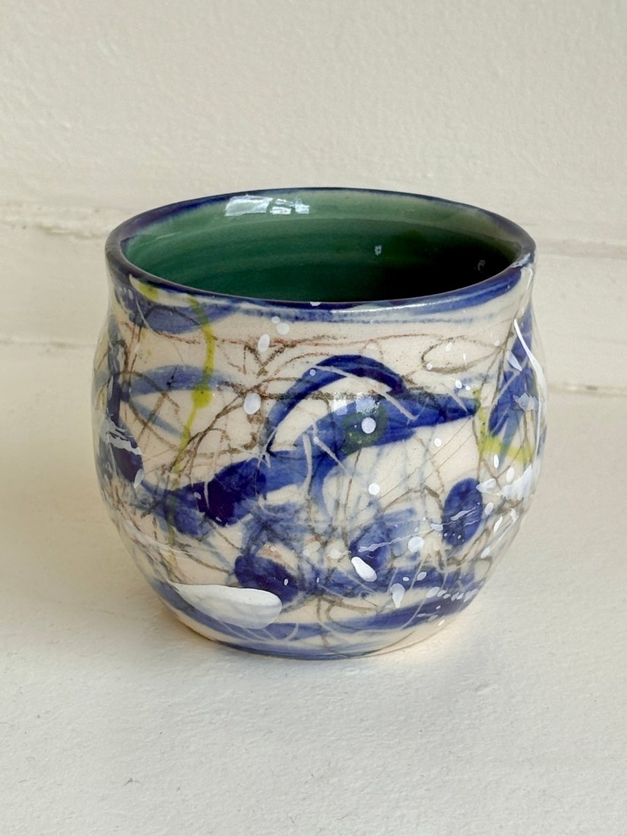 Teal, Navy, Cream & Highlighter Yellow Glazed Interior Decorative Vase (Multiple Styles) - Made X Hudson