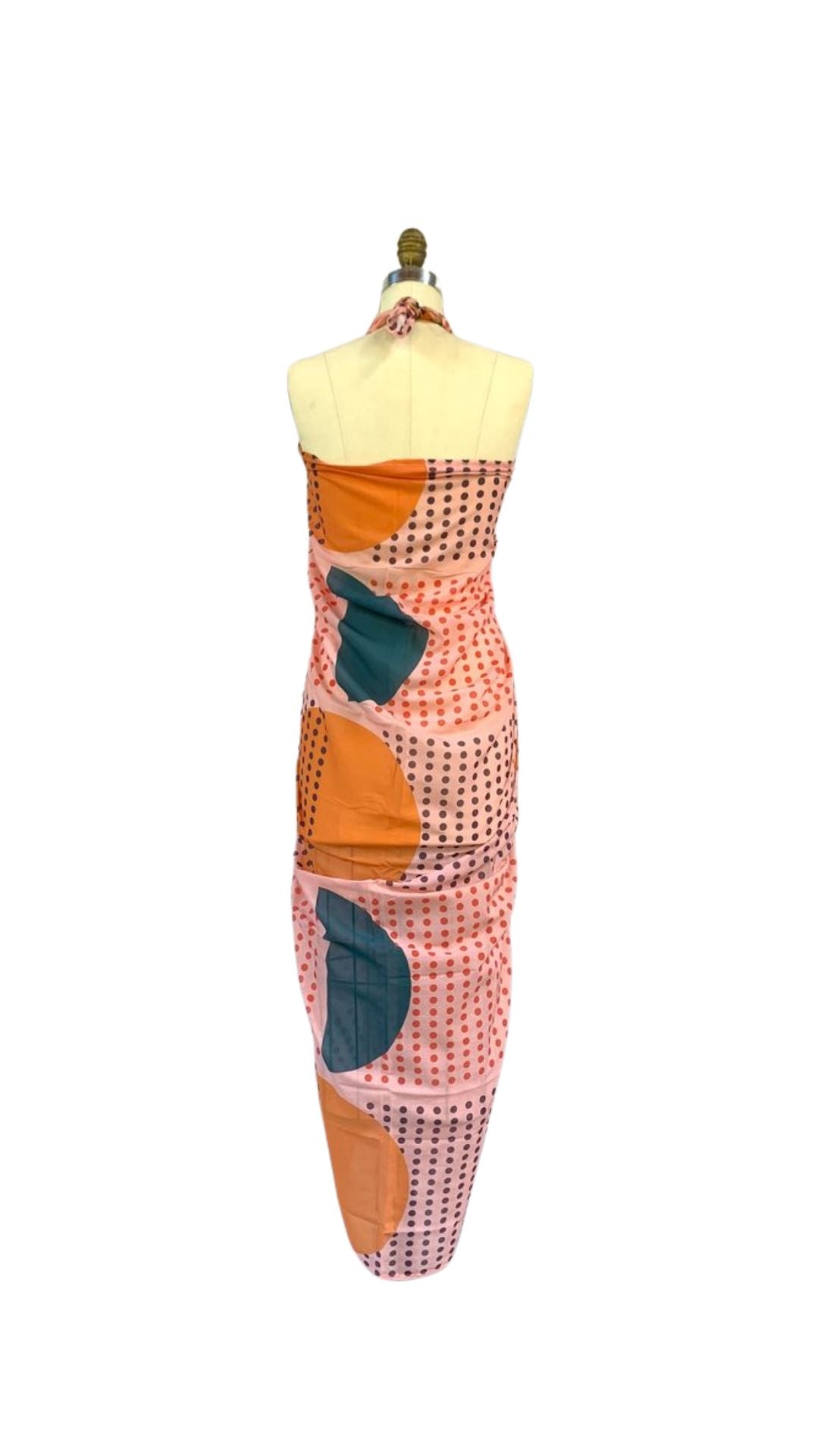 Sarong Tie Wrap Dress (Geometric Small Dotted Blush & Orange)