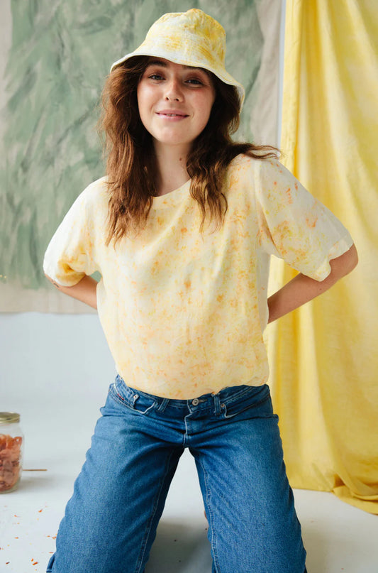 Sulfur & Cosmos Dyed Up-cycled Silk Short Sleeve Top (Reworked)