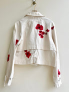 "Anemone" White and Red Double Breasted Cropped Denim Jacket (Reworked) - Made X Hudson