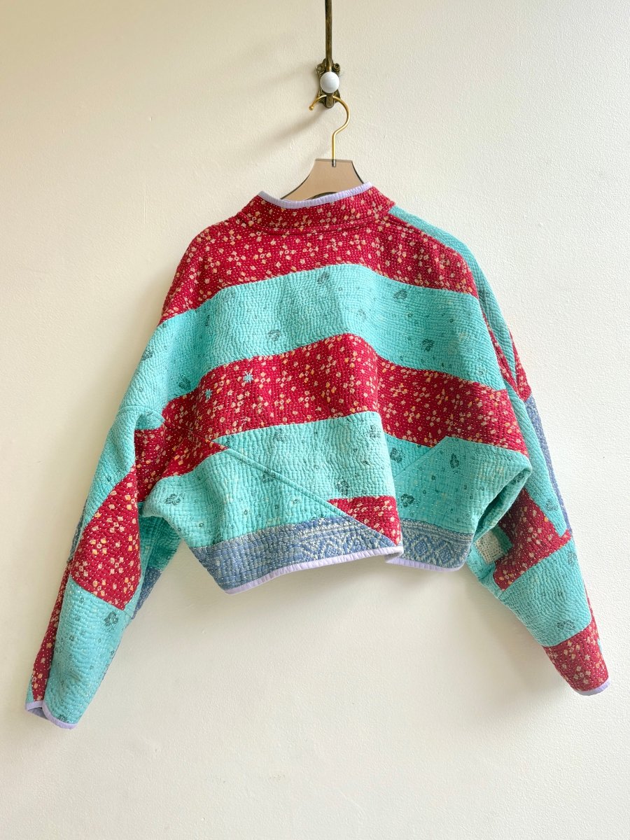 Reversible Kaira Quilted Cropped Jacket in Colors Lavender, Blush, Pale Blue & Turquoise, Red, Yellow - Made X Hudson