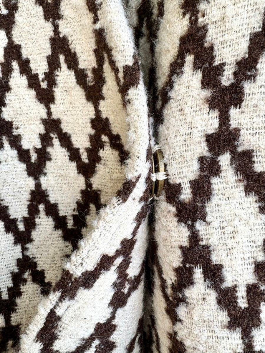 Brown/Ivory Diamond Pattern Wool Blend Duster w/ Snap Closure - Made X Hudson