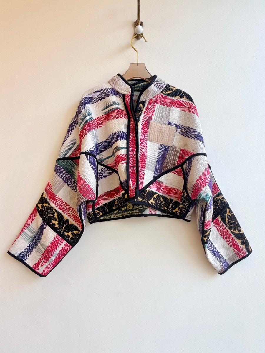 Reversible Kaira Quilted Cropped Jacket in Colors Cream, Black, Red, Purple & Sky Blue, Green, Yellow, Brown - Made X Hudson