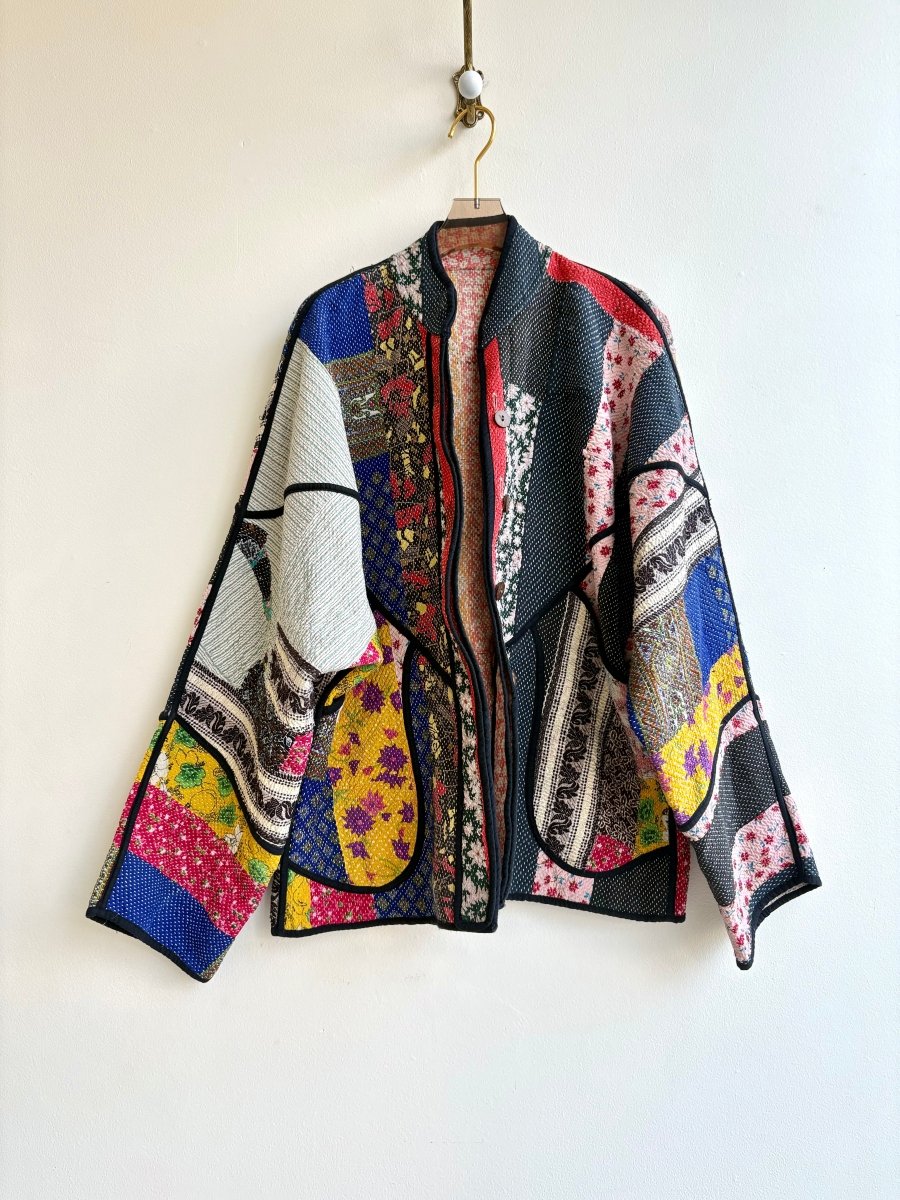 Reversible Ladhiya Quilted Jacket in Colors Black, Red, Blue, Yellow, Floral Patchwork & Peach, Orange, Blush - Made X Hudson
