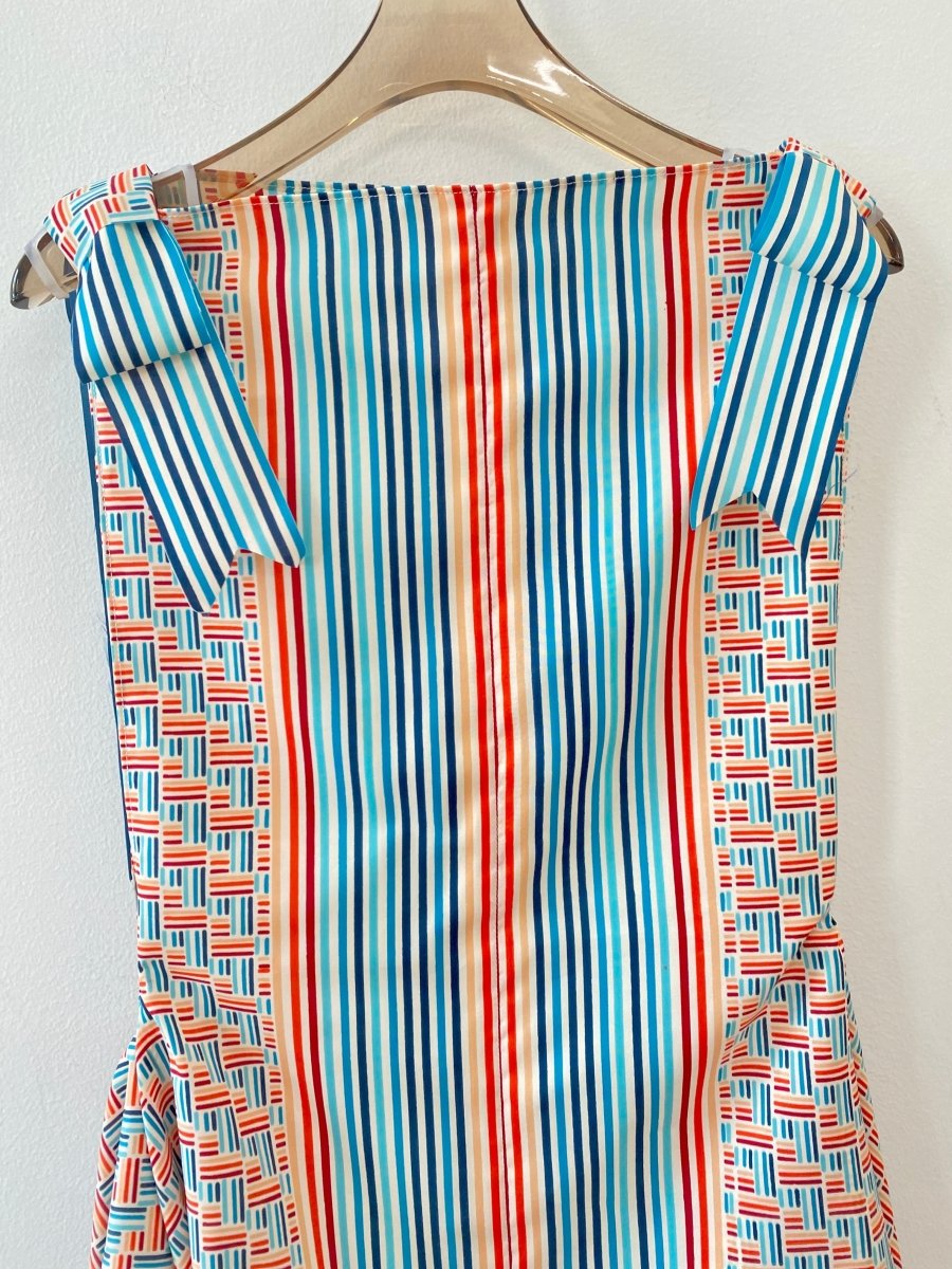 Zero Waste Blue & Orange Dress w/ Bow Accent Shoulder - Made X Hudson