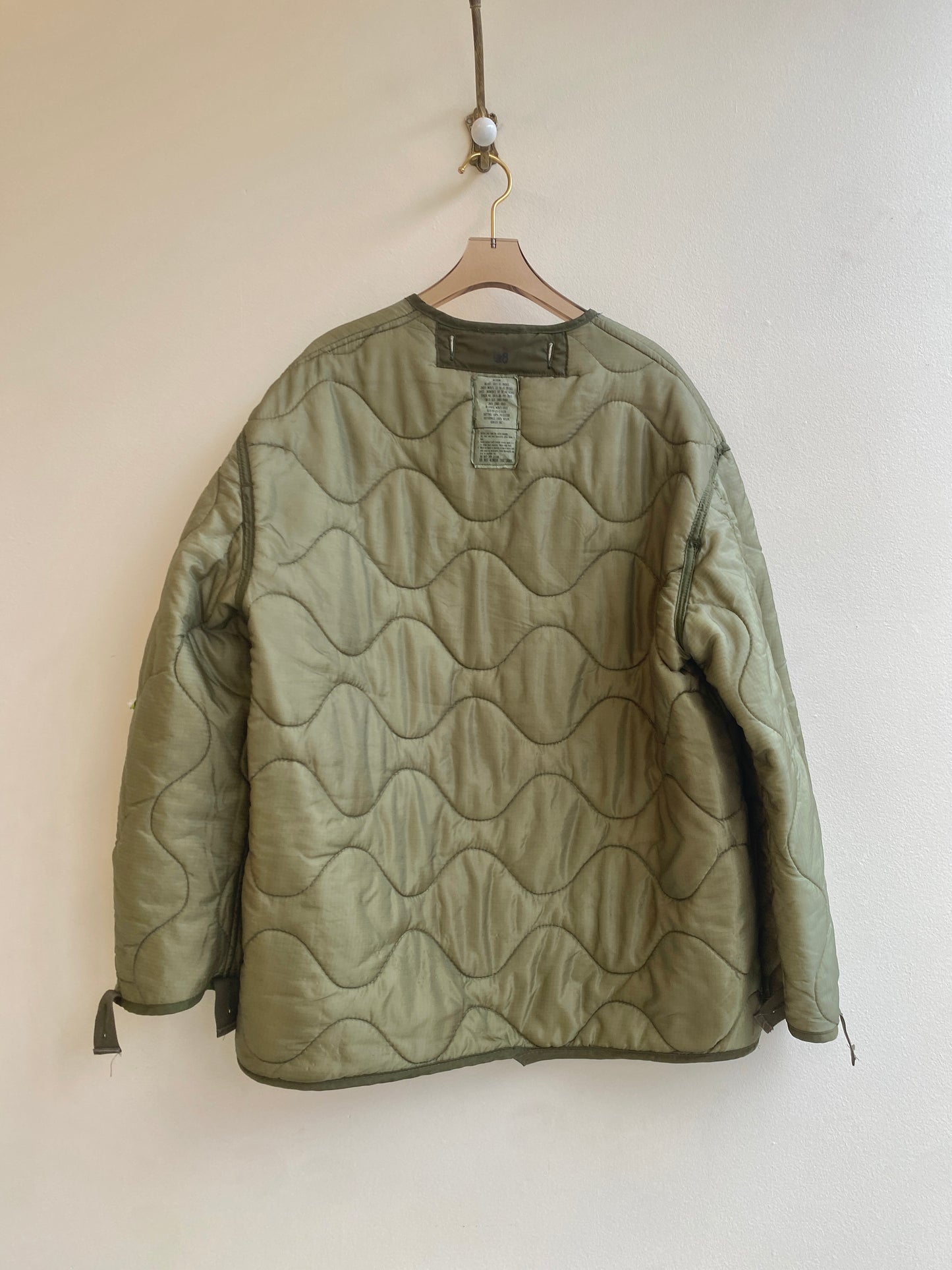 Olive Green Army Liner Quilted Coat w/ Multi-Colored Rosettes