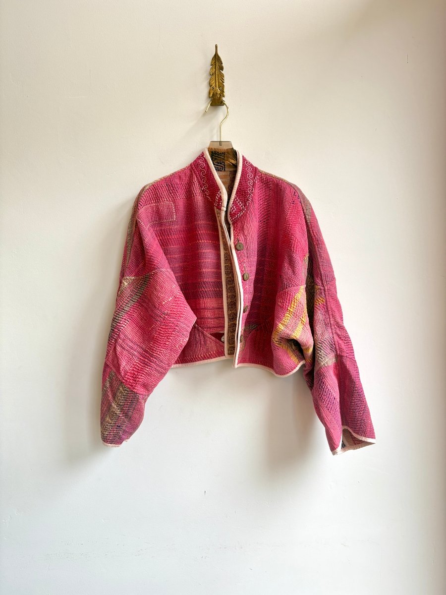 Reversible Kaira Quilted Cropped Jacket in Colors Blush, Mauve, Blue, Red & Pink, Gold, Brown - Made X Hudson