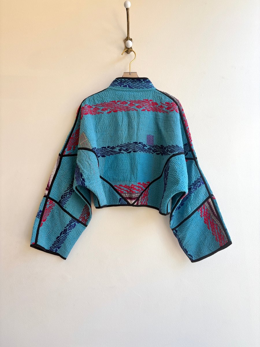 Reversible Kaira Quilted Cropped Jacket in Colors Aqua, Navy, Red & Purple, Rust, Navy, Teal - Made X Hudson