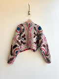 Reversible Suzani Quilted Cropped Jacket in Colors Purple, Pink, Grey, Blue & Ecru, Brown, Blue, Pink - Made X Hudson