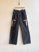 Black Denim and Red Embroidered Poppy Pocket Jeans (Reworked) - Made X Hudson