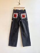 Black Denim and Red Embroidered Poppy Pocket Jeans (Reworked) - Made X Hudson
