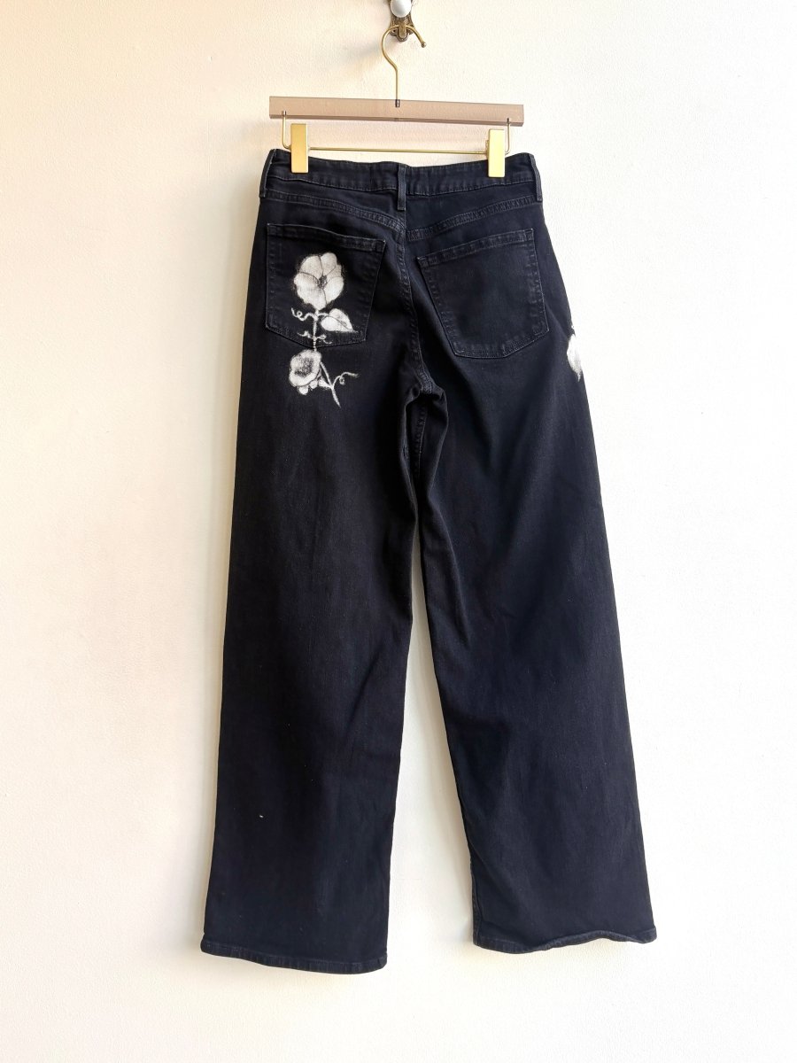 Black Denim Morning Glory Bleach Painted Pants (Reworked) - Made X Hudson