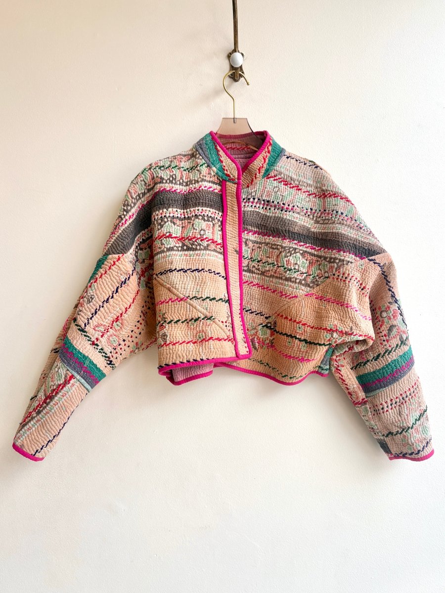 Reversible Kaira Quilted Cropped Jacket in Colors Blush Pink, Hot Pink, Dusty Purple, Ruby & Light Peach, Grey, Teal, Pink - Made X Hudson