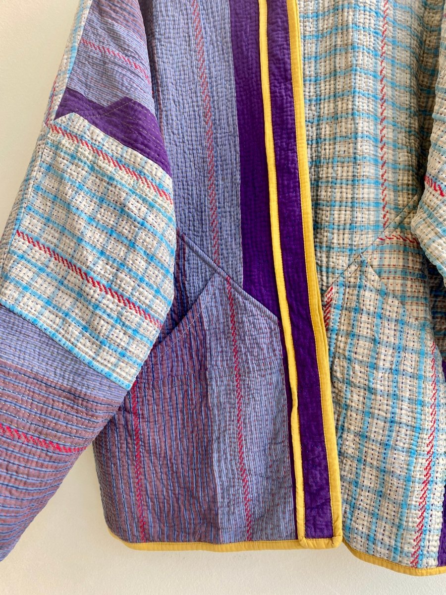 Reversible Ladhiya Quilted Jacket in Colors Orange, Yellow, Green & Purple, Blue - Made X Hudson