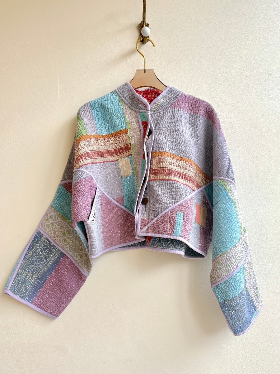 Reversible Kaira Quilted Cropped Jacket in Colors Lavender, Blush, Pale Blue & Turquoise, Red, Yellow - Made X Hudson