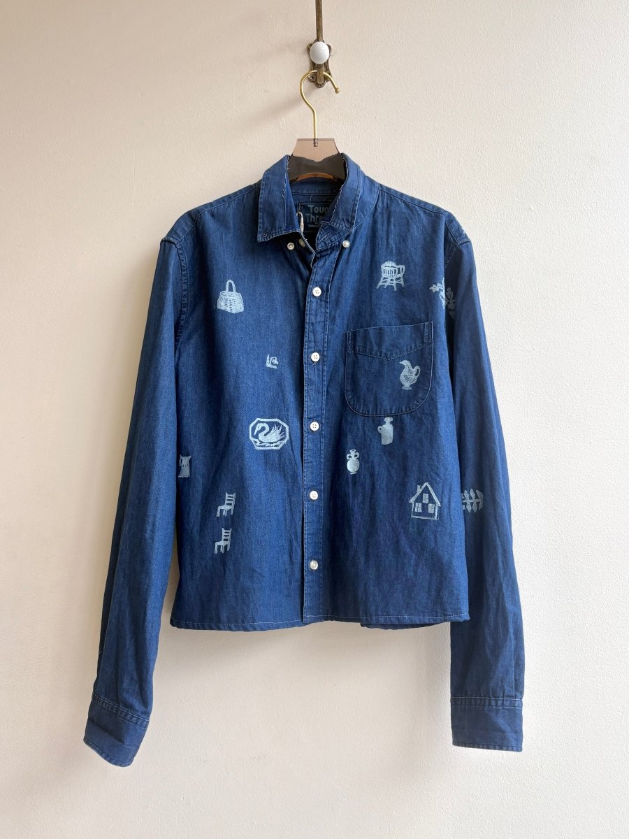Tiny Print Cropped Blue Denim with Baby Blue | Block Printed (Reworked) - Made X Hudson