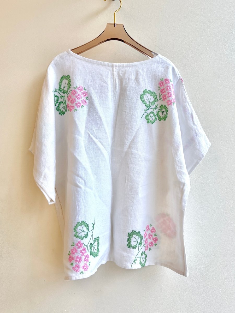 Cross Stitch Pink and Green Hydrangea | Picnic Top - Made X Hudson