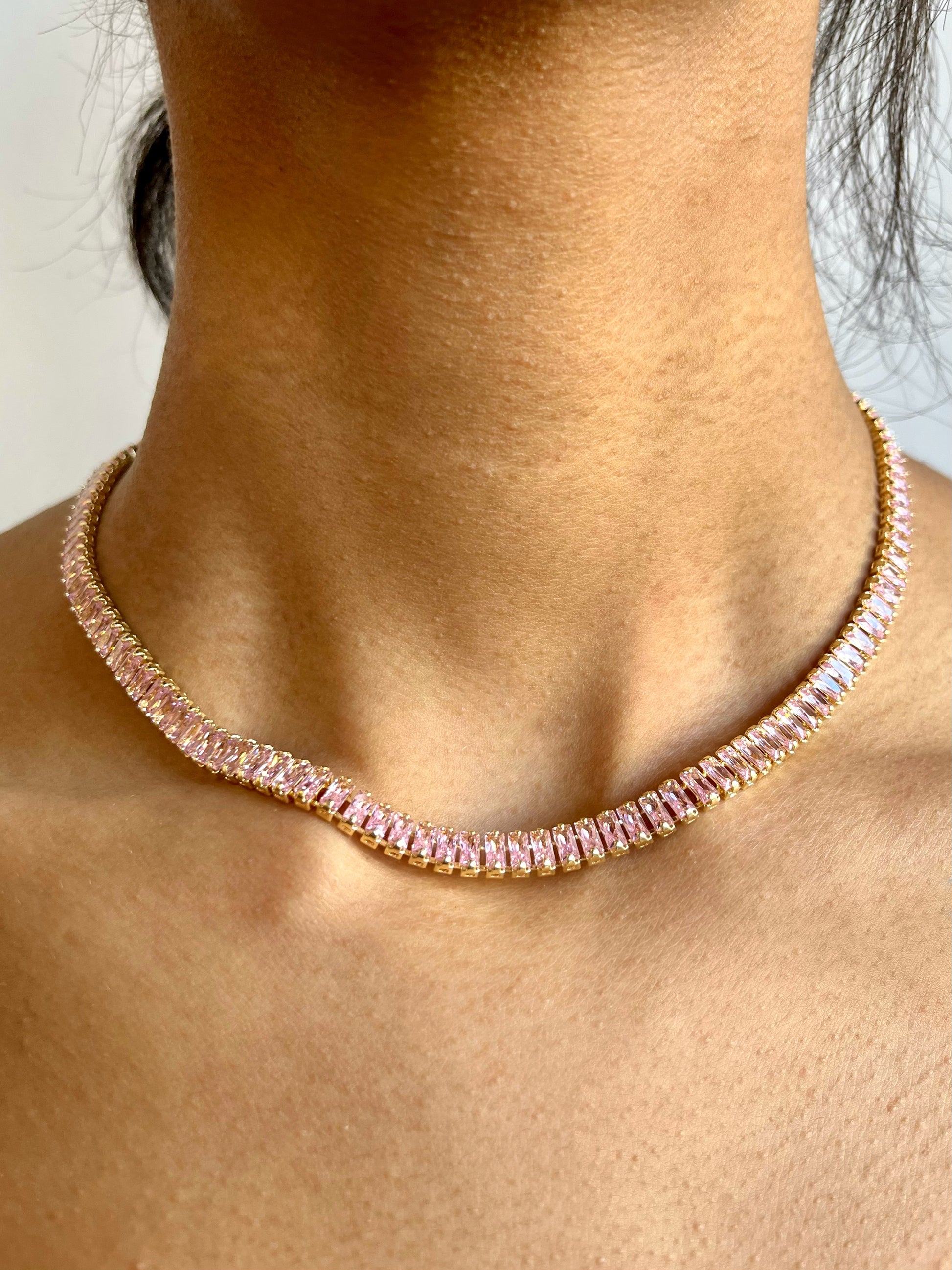 Cubic Zirconium Pink Tennis Necklace by Made X Hudson