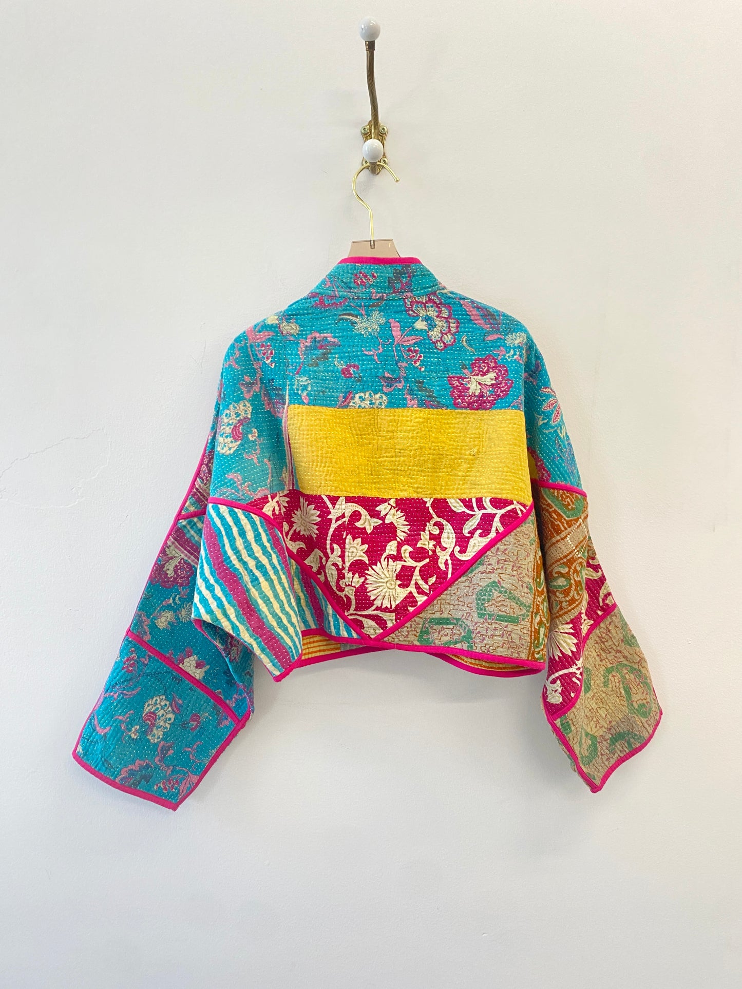 Reversible Kaira Quilted Cropped Jacket in Colors Bright Blue, Hot Pink, Tan, Green & Green, Orange, Yellow