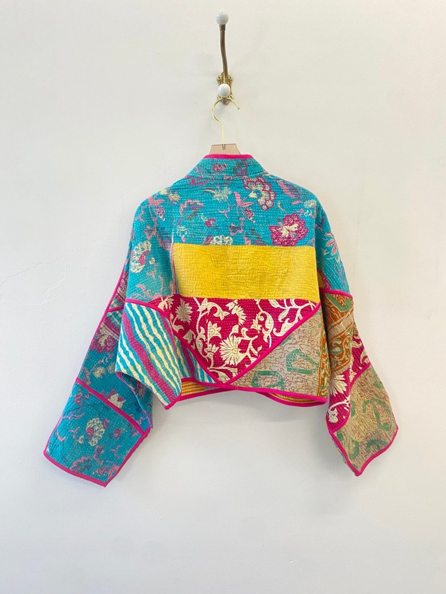 Reversible Kaira Quilted Cropped Jacket in Colors Bright Blue, Hot Pink, Tan, Green & Green, Orange, Yellow - Made X Hudson