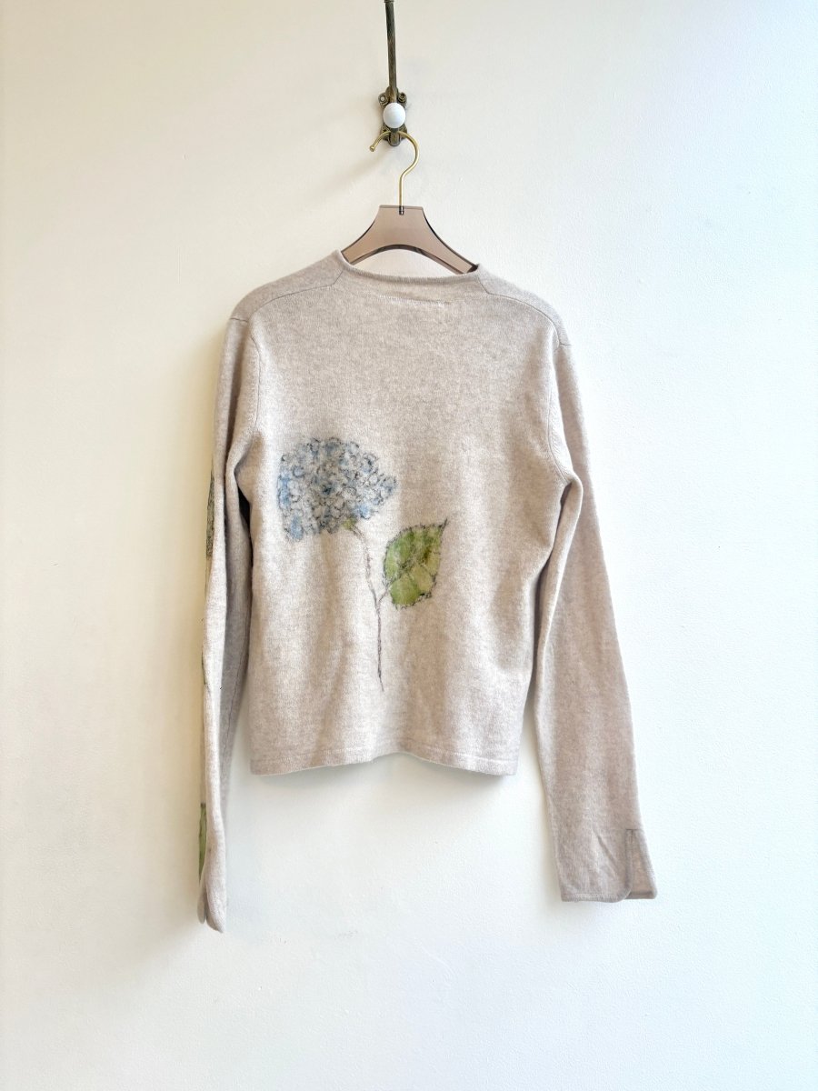 Blue Hydrangea Bloom Cream Cashmere Sweater (Reworked) - Made X Hudson