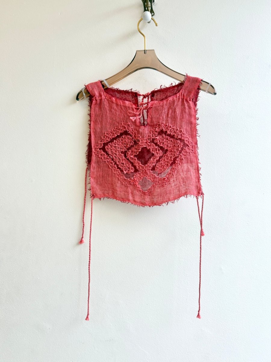 Chester Hand Embroidered with Side and Neck Ties | Salmon and Crimson Linen - Made X Hudson