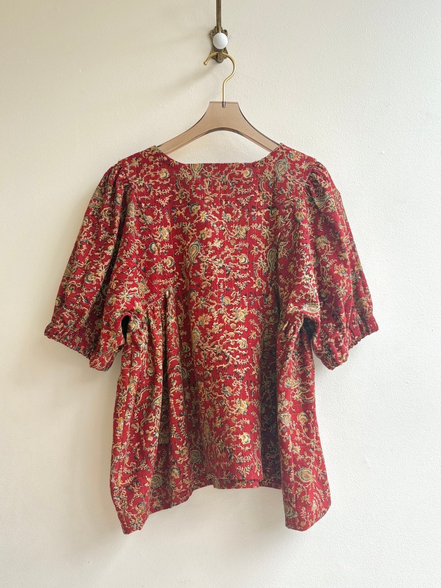 Red Paisley and Gold Stripe Zero - Waste Blouse - Made X Hudson