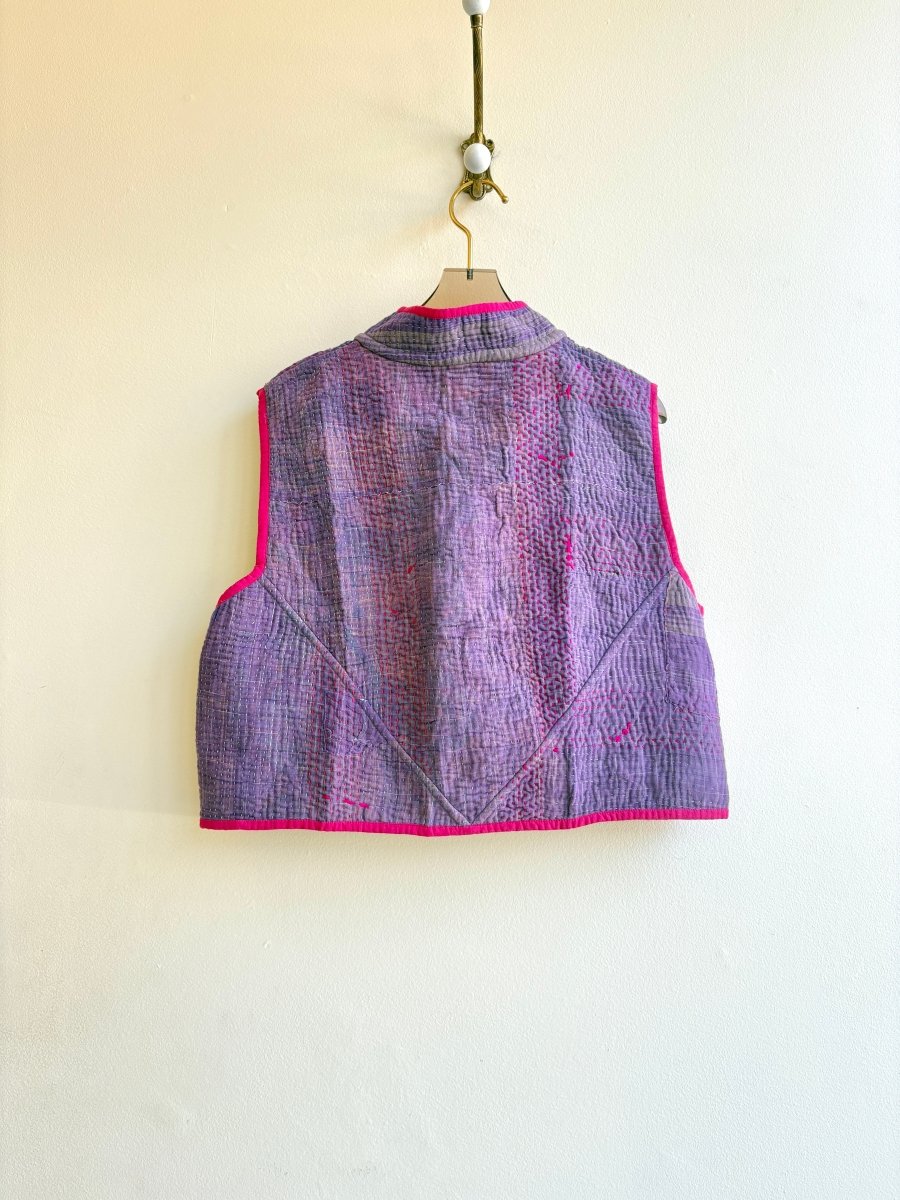 Reversible Kaira Quilted Cropped Vest in Colors Lavender Grey, Bright Pink & Purple - Made X Hudson