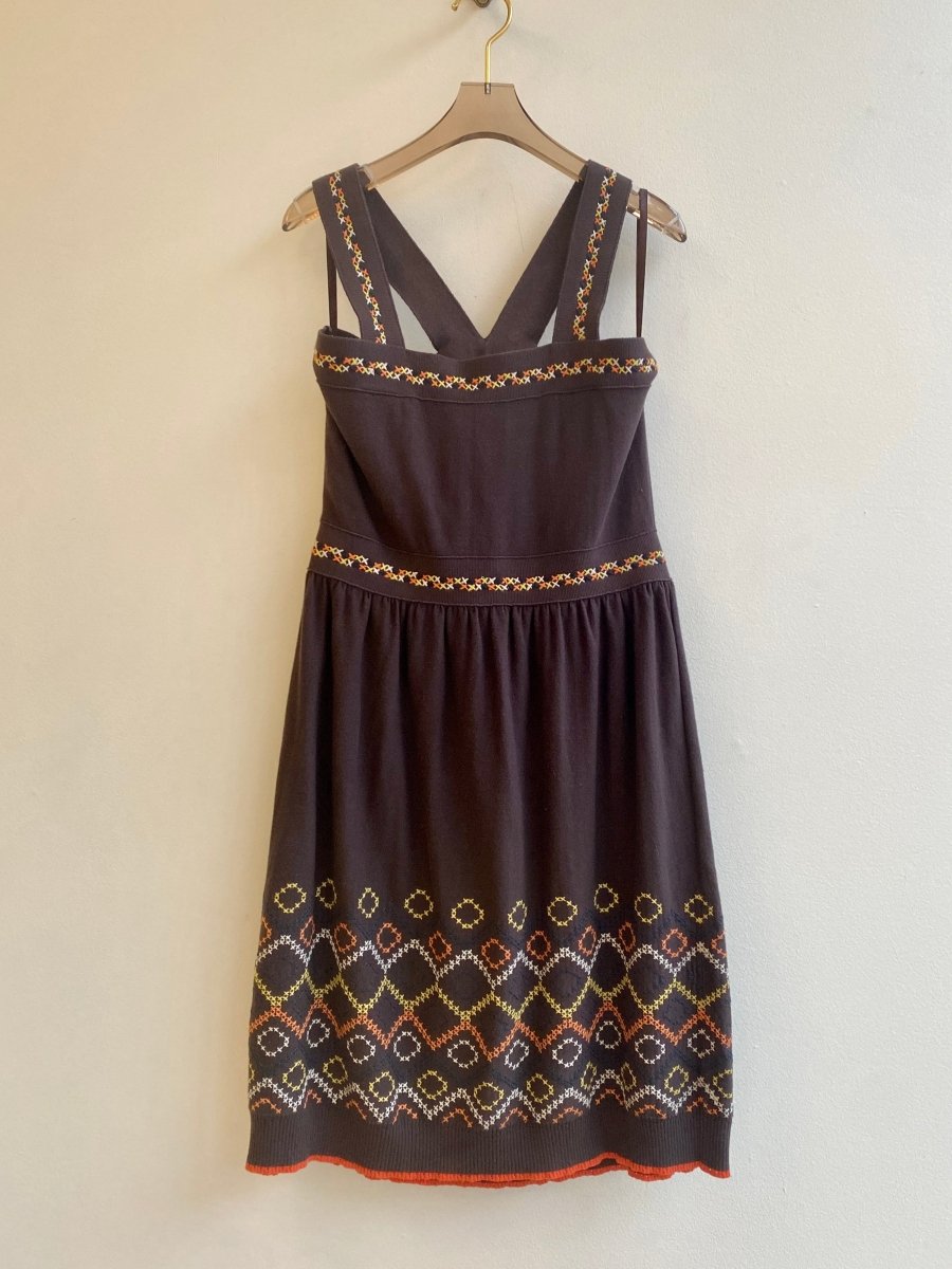 Milly | Brown Embroidered Knit Tank Dress (Vintage) Made X Hudson Milly | Brown Embroidered Knit Tank Dress (Vintage) Made X Hudson