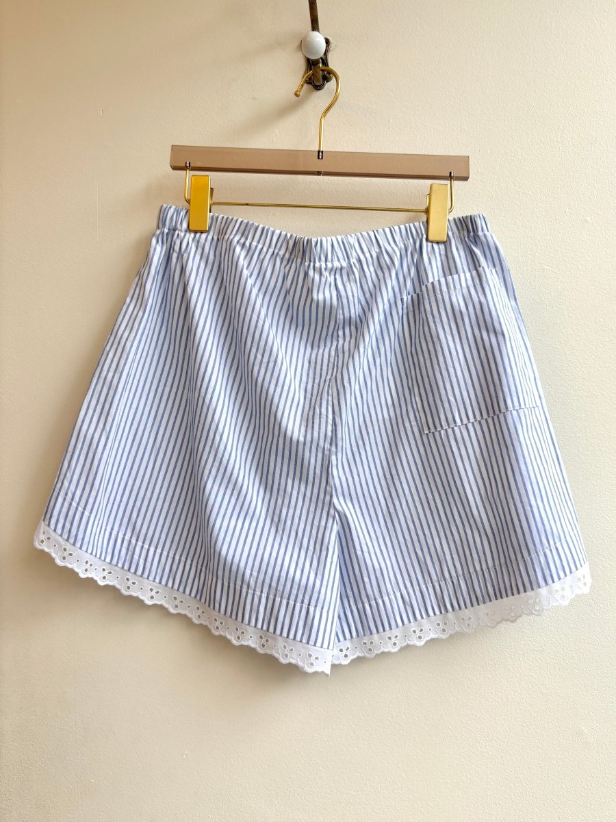 Blue & White Stripe w/ Eyelet Trim Boxer Shorts (Reworked) (Copy) - Made X Hudson