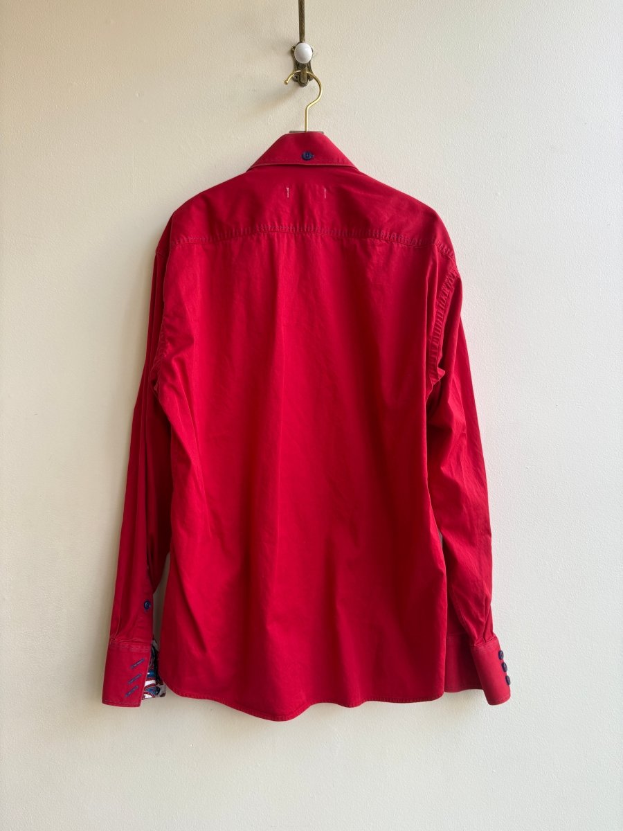 “Bruce” Red with White and Navy Embroidered Spring Onion Shirt (Reworked) - Made X Hudson
