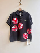 Red Dresden Plate Patchwork Black Polo (Reworked) - Made X Hudson