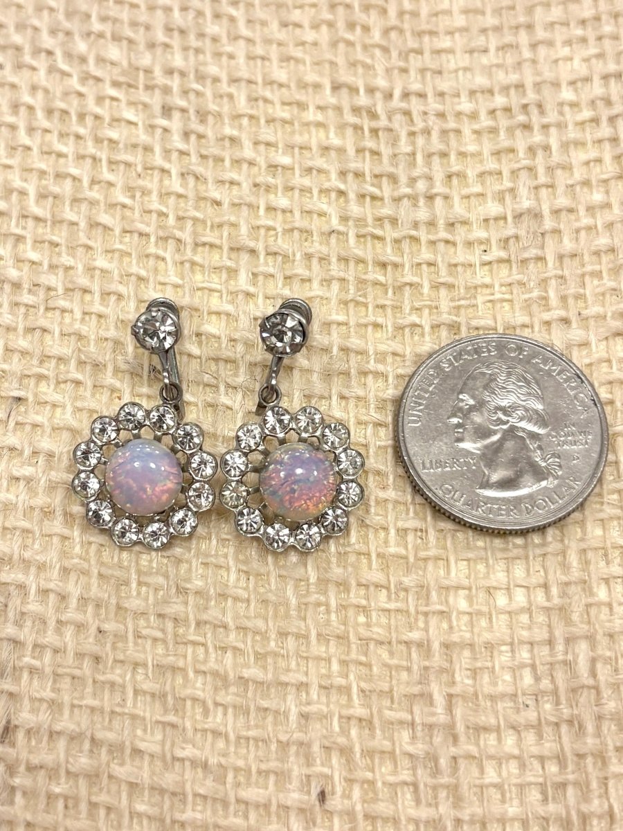 Mauve & Clear Stone Dangle Screw Back Earrings (Vintage) - Made X Hudson