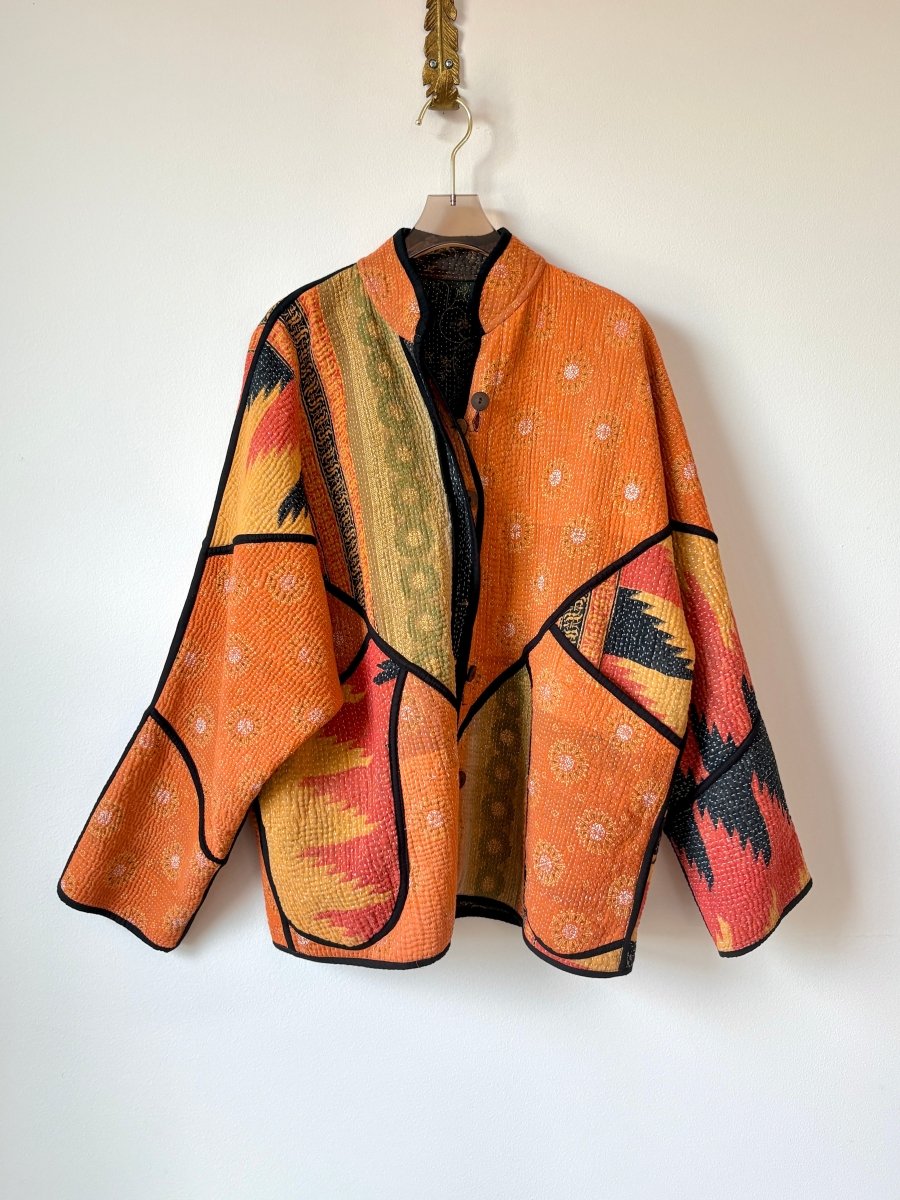 Reversible Ladhiya Quilted Jacket in Charcoal, Gold, Green, Red & Orange, Tan, Black, Gold - Made X Hudson