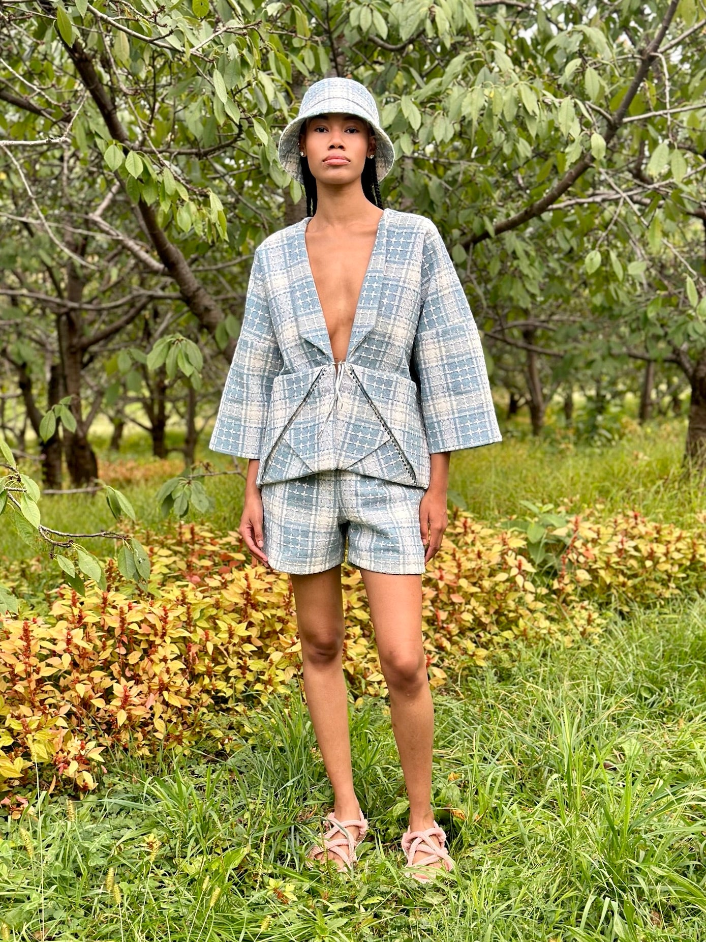 Pale Blue Wool Tweed Chore Jacket with Crystal Detail – Made X Hudson