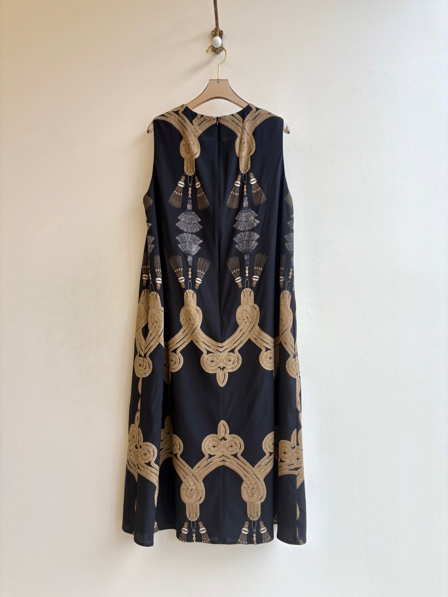 Black Silk Tassel Print Chore Dress - Made X Hudson
