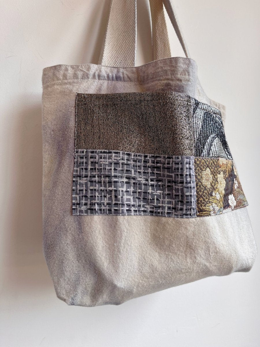 Organic Cotton Hand Dyed Tote | Cool Water w/ Silver, Gold & Grey (Reworked) - Made X Hudson