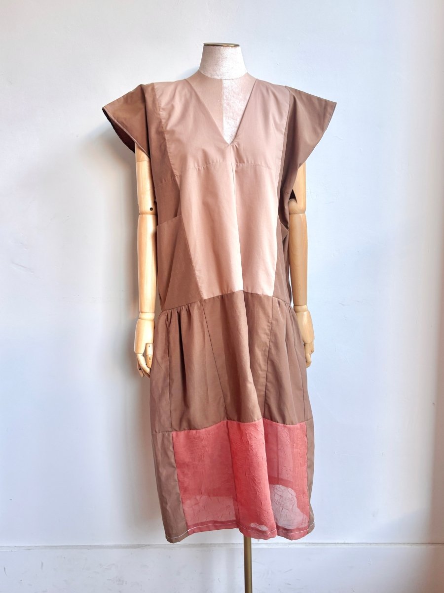 Fawn, Chestnut and Sheet Terracotta Gridded Caftan (Reworked) - Made X Hudson