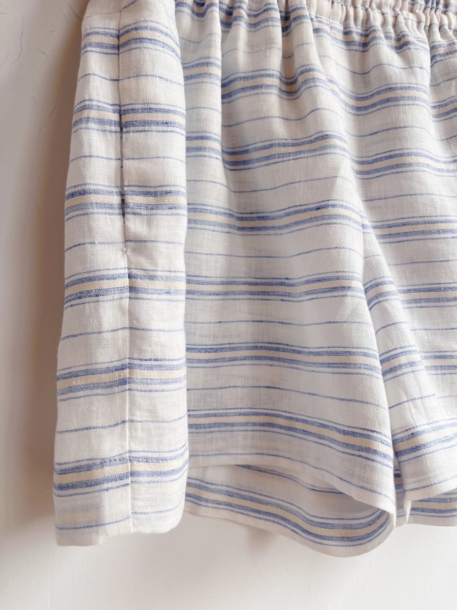 White, Blue & Cream Linen Town Shorts - Made X Hudson