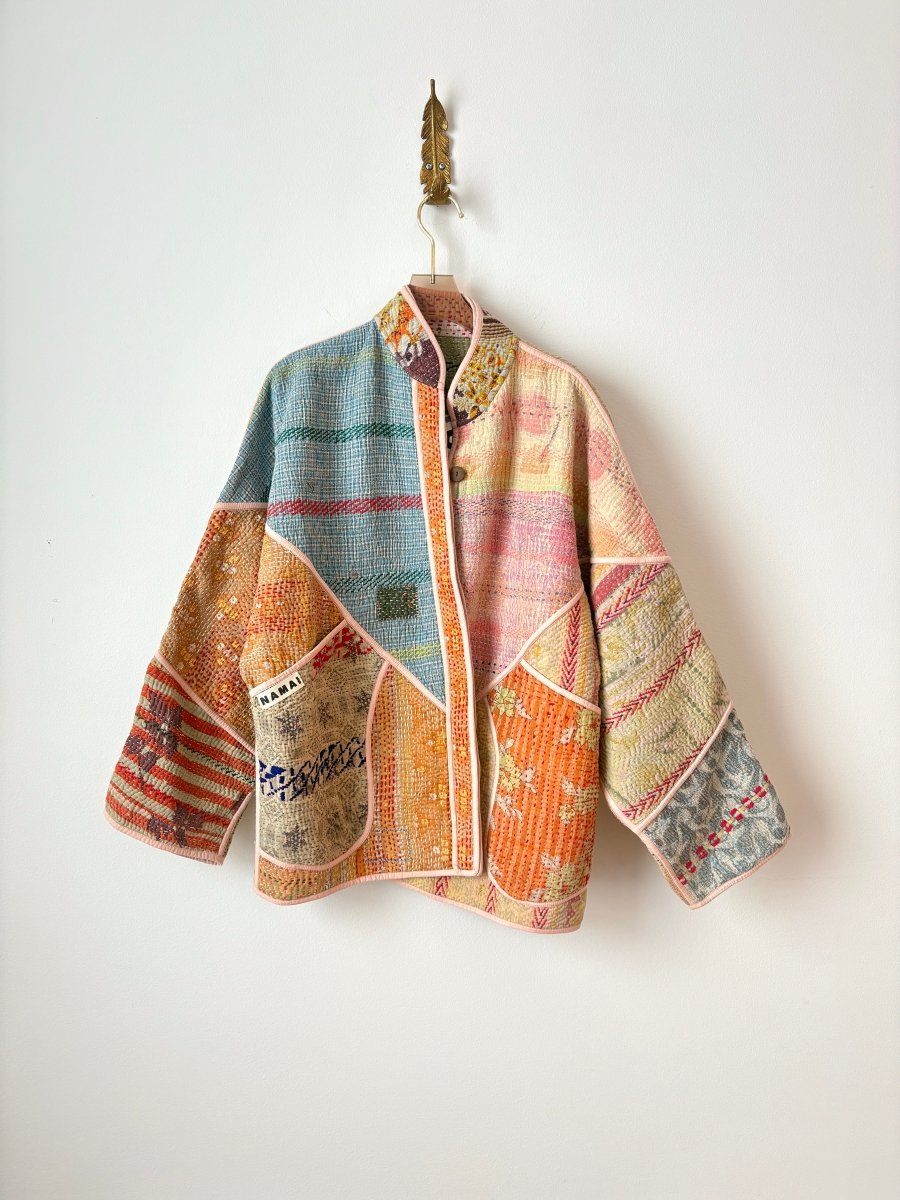 Reversible Ladhiya Quilted Jacket in Colors Pink, Blue, Orange, Tan & Purple, Blue, Clay, Baby Pink - Made X Hudson