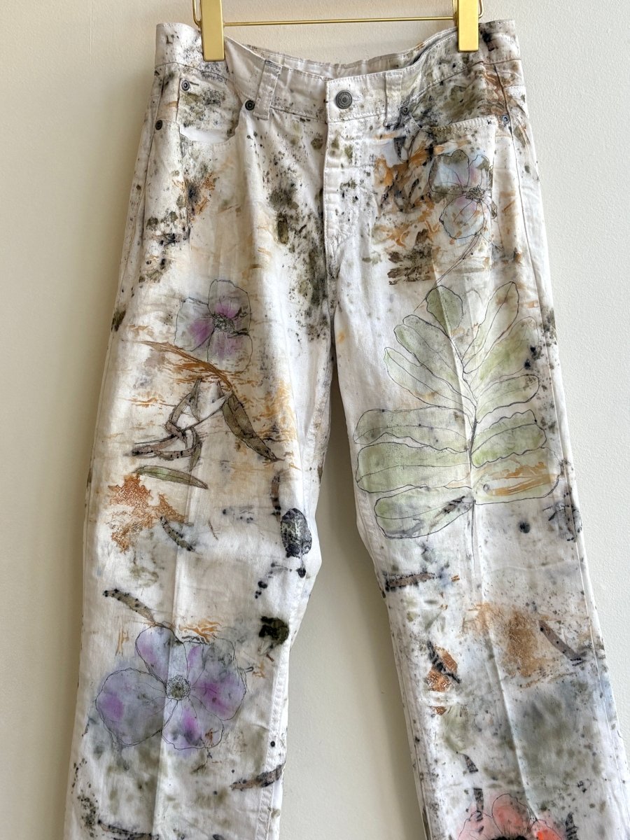 Orange, Violet & Olive Eco Printed & Hand Drawn Wide Leg Pants (Reworked) - Made X Hudson